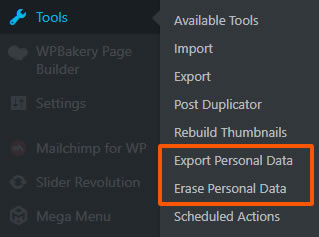 Export & Erase user data