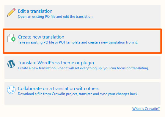 Create new translation in poedit