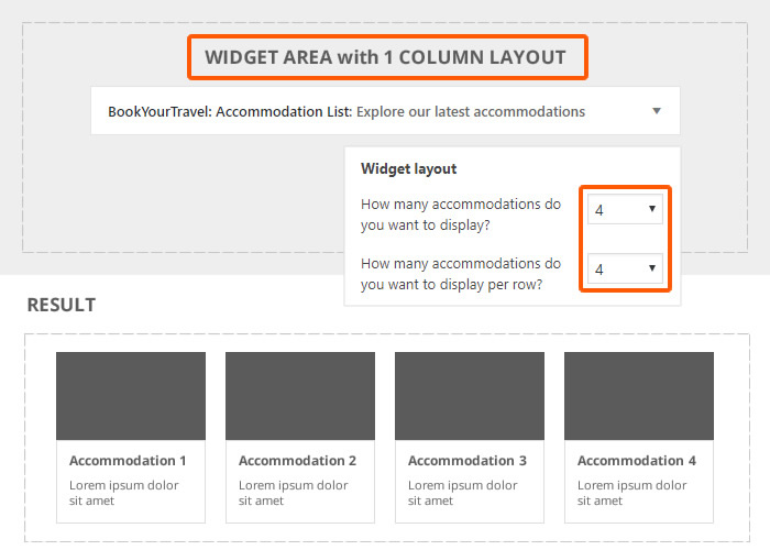 Listings widget layout example