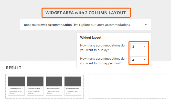 Listings widget layout example