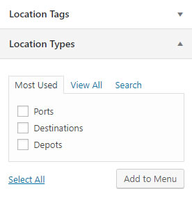 Location types & tags in menus
